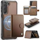 For Samsung Galaxy S23 5G JEEHOOD J09 Buckle Card Bag MagSafe Magnetic Style RFID Leather Phone Case(Brown) - 1