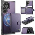 For Samsung Galaxy S22 Ultra 5G JEEHOOD J09 Buckle Card Bag MagSafe Magnetic Style RFID Leather Phone Case(Purple) - 1