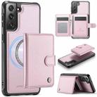 For Samsung Galaxy S22+ 5G JEEHOOD J09 Buckle Card Bag MagSafe Magnetic Style RFID Leather Phone Case(Pink) - 1