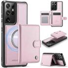 For Samsung Galaxy S21 Ultra 5G JEEHOOD J09 Buckle Card Bag MagSafe Magnetic Style RFID Leather Phone Case(Pink) - 1
