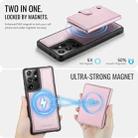 For Samsung Galaxy S21 Ultra 5G JEEHOOD J09 Buckle Card Bag MagSafe Magnetic Style RFID Leather Phone Case(Pink) - 3