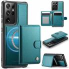 For Samsung Galaxy S21 Ultra 5G JEEHOOD J09 Buckle Card Bag MagSafe Magnetic Style RFID Leather Phone Case(Green) - 1