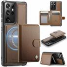 For Samsung Galaxy S21 Ultra 5G JEEHOOD J09 Buckle Card Bag MagSafe Magnetic Style RFID Leather Phone Case(Brown) - 1