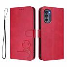 For Motorola Moto G62 5G / India Litter Panda Embossing RFID Leather Phone Case with Lanyard(Rose Red) - 2