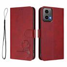 For Motorola Moto G34 5G Litter Panda Embossing RFID Leather Phone Case with Lanyard(Wine Red) - 2