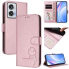 For Motorola Edge 50 Fusion / Moto G85 5G Litter Panda Embossing RFID Leather Phone Case with Lanyard(Pink) - 1