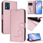 For Motorola Moto E13 Litter Panda Embossing RFID Leather Phone Case with Lanyard(Pink) - 1
