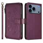 For iPhone 17 Pro Butterfly Love Flower Multi-card Zipper Wallet Leather Phone Case(Dark Purple) - 2