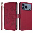 For iPhone 17 Pro Butterfly Love Flower Multi-card Zipper Wallet Leather Phone Case(Wine Red) - 2