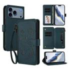 For iPhone 17 Pro Butterfly Love Flower Multi-card Zipper Wallet Leather Phone Case(Dark Green) - 1