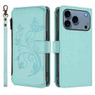 For iPhone 17 Pro Butterfly Love Flower Multi-card Zipper Wallet Leather Phone Case(Mint Green) - 2