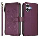 For iPhone 17 Butterfly Love Flower Multi-card Zipper Wallet Leather Phone Case(Dark Purple) - 2