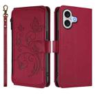 For iPhone 17 Butterfly Love Flower Multi-card Zipper Wallet Leather Phone Case(Wine Red) - 2