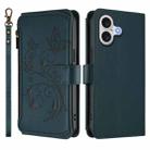 For iPhone 17 Butterfly Love Flower Multi-card Zipper Wallet Leather Phone Case(Dark Green) - 2