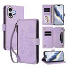 For iPhone 17 Butterfly Love Flower Multi-card Zipper Wallet Leather Phone Case(Light Purple) - 1