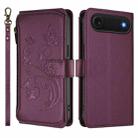For iPhone 17 Air Butterfly Love Flower Multi-card Zipper Wallet Leather Phone Case(Dark Purple) - 2