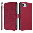 For iPhone 16e Butterfly Love Flower Multi-card Zipper Wallet Leather Phone Case(Wine Red) - 2