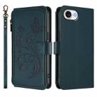For iPhone 16e Butterfly Love Flower Multi-card Zipper Wallet Leather Phone Case(Dark Green) - 2