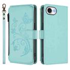 For iPhone 16e Butterfly Love Flower Multi-card Zipper Wallet Leather Phone Case(Mint Green) - 2