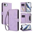 For iPhone 16e Butterfly Love Flower Multi-card Zipper Wallet Leather Phone Case(Light Purple) - 1