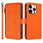 For iPhone 16 Pro Max Butterfly Love Flower Multi-card Zipper Wallet Leather Phone Case(Orange) - 2