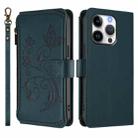 For iPhone 16 Pro Max Butterfly Love Flower Multi-card Zipper Wallet Leather Phone Case(Dark Green) - 2