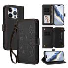 For iPhone 16 Pro Max Butterfly Love Flower Multi-card Zipper Wallet Leather Phone Case(Black) - 1