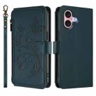 For iPhone 16 Plus Butterfly Love Flower Multi-card Zipper Wallet Leather Phone Case(Dark Green) - 2