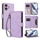 For iPhone 16 Plus Butterfly Love Flower Multi-card Zipper Wallet Leather Phone Case(Light Purple) - 1