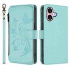 For iPhone 16 Butterfly Love Flower Multi-card Zipper Wallet Leather Phone Case(Mint Green) - 2