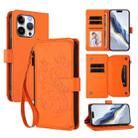 For iPhone 15 Pro Butterfly Love Flower Multi-card Zipper Wallet Leather Phone Case(Orange) - 1