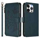 For iPhone 15 Pro Butterfly Love Flower Multi-card Zipper Wallet Leather Phone Case(Dark Green) - 2