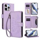 For iPhone 15 Pro Butterfly Love Flower Multi-card Zipper Wallet Leather Phone Case(Light Purple) - 1