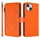 For iPhone 15 Plus Butterfly Love Flower Multi-card Zipper Wallet Leather Phone Case(Orange) - 2