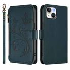 For iPhone 15 Plus Butterfly Love Flower Multi-card Zipper Wallet Leather Phone Case(Dark Green) - 2