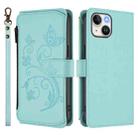 For iPhone 15 Plus Butterfly Love Flower Multi-card Zipper Wallet Leather Phone Case(Mint Green) - 2
