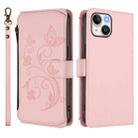For iPhone 15 Plus Butterfly Love Flower Multi-card Zipper Wallet Leather Phone Case(Pink) - 2