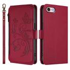 For iPhone 7 / 8 / SE 2022 Butterfly Love Flower Multi-card Zipper Wallet Leather Phone Case(Wine Red) - 2