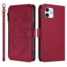 For iPhone 12 / 12 Pro Butterfly Love Flower Multi-card Zipper Wallet Leather Phone Case(Wine Red) - 2