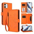 For iPhone 12 / 12 Pro Butterfly Love Flower Multi-card Zipper Wallet Leather Phone Case(Orange) - 1