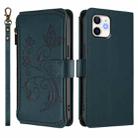 For iPhone 12 / 12 Pro Butterfly Love Flower Multi-card Zipper Wallet Leather Phone Case(Dark Green) - 2