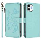 For iPhone 12 / 12 Pro Butterfly Love Flower Multi-card Zipper Wallet Leather Phone Case(Mint Green) - 2