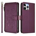 For iPhone 12 Pro Max Butterfly Love Flower Multi-card Zipper Wallet Leather Phone Case(Dark Purple) - 2