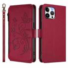 For iPhone 12 Pro Max Butterfly Love Flower Multi-card Zipper Wallet Leather Phone Case(Wine Red) - 2