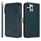 For iPhone 12 Pro Max Butterfly Love Flower Multi-card Zipper Wallet Leather Phone Case(Dark Green) - 2
