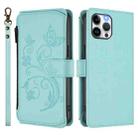 For iPhone 12 Pro Max Butterfly Love Flower Multi-card Zipper Wallet Leather Phone Case(Mint Green) - 2