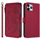 For iPhone 11 Pro Max Butterfly Love Flower Multi-card Zipper Wallet Leather Phone Case(Wine Red) - 2