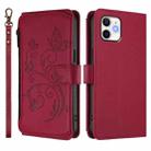 For iPhone 11 Butterfly Love Flower Multi-card Zipper Wallet Leather Phone Case(Wine Red) - 2