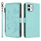 For iPhone 11 Butterfly Love Flower Multi-card Zipper Wallet Leather Phone Case(Mint Green) - 2