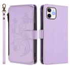 For iPhone 11 Butterfly Love Flower Multi-card Zipper Wallet Leather Phone Case(Light Purple) - 2